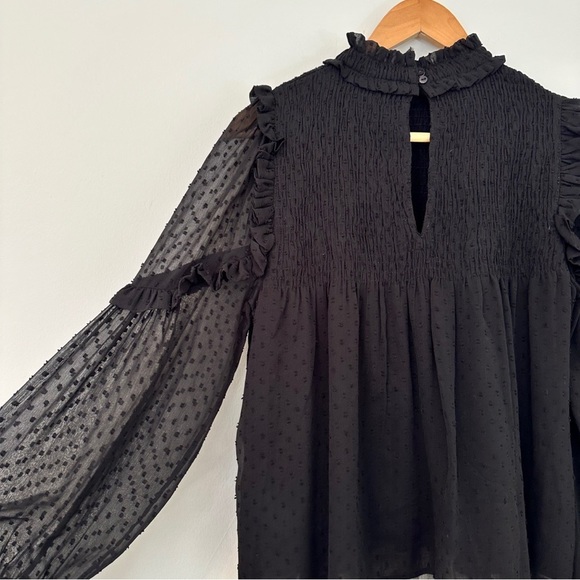 Zara long sleeve semi sheer smocked blouse black medium - Picture 5 of 8